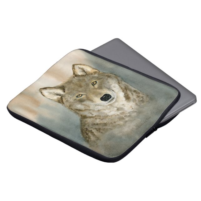Capa Para Notebook Lobo na Névoa Aquarela (Frente Topo)