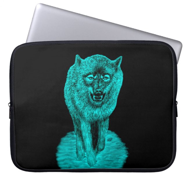 Capa Para Notebook Lobo Negro Zangado na Noite (Frente)