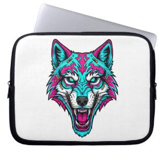 Capa Para Notebook Lobo Neon Cyberpunk - Animal Robótico Synthwave