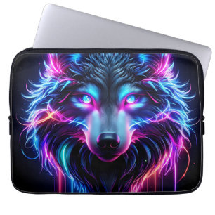 Capa Para Notebook Lobo Neon Olhos Brilhantes Animal Futurista Cyberp