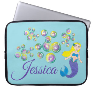 Capa Para Notebook Loira Nadando Sereia Rapariga Bolhas Oceano