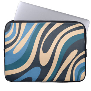 Capa Para Notebook Loops ondulados Abstrato com padrão azul e bege