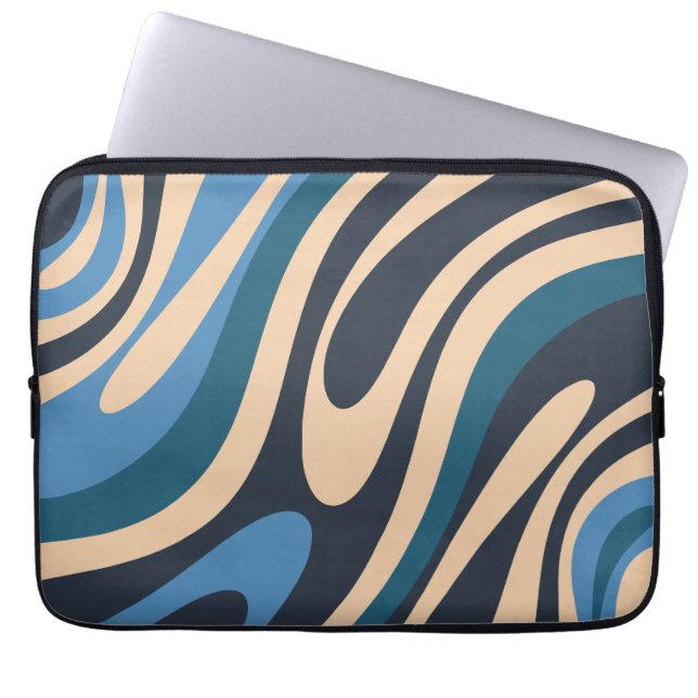 Capa Para Notebook Loops ondulados Abstrato com padrão azul e bege (Frente)