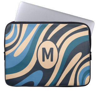 Capa Para Notebook Loops ondulados Padrão de Abstrato retroativo azul