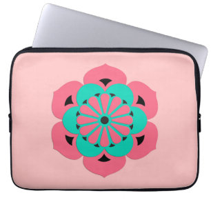 Capa Para Notebook Lotus Flower Mandala, Coral Rosa e Turquesa