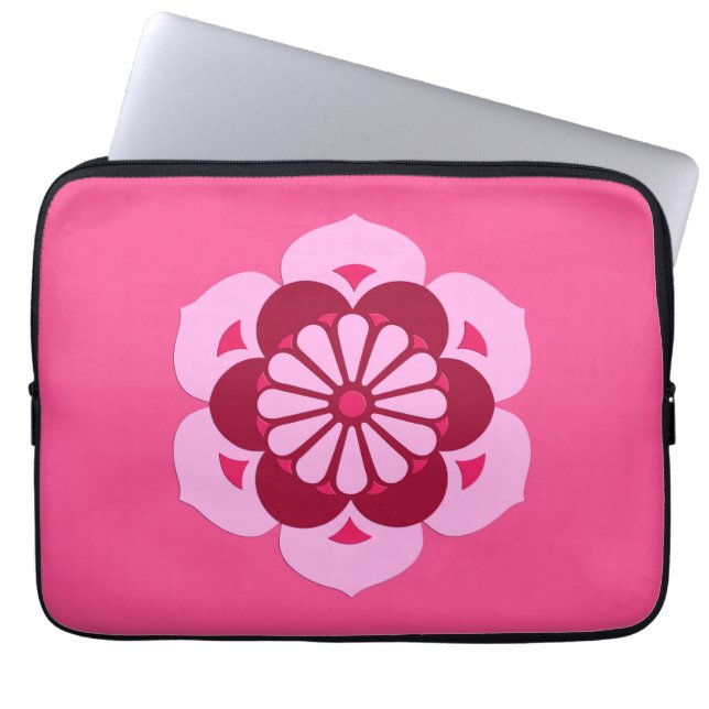 Capa Para Notebook Lotus Flower Mandala, Fuchsia Pink e Burgundy (Frente)