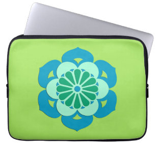 Capa Para Notebook Lotus Flower Mandala, Verde limão e Azul Claro