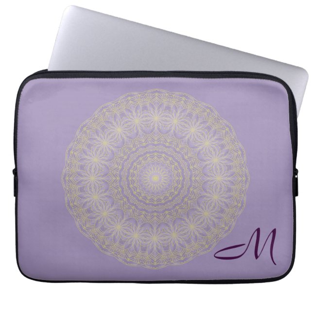 Capa Para Notebook Lotus Mandala em Lilac e Dourada - Bolsa de laptop (Frente)
