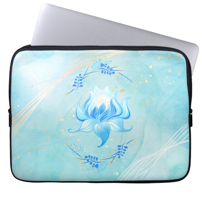Capa Para Notebook Lótus Teal Tranquilo – Flora Botânica Radiante (Frente)