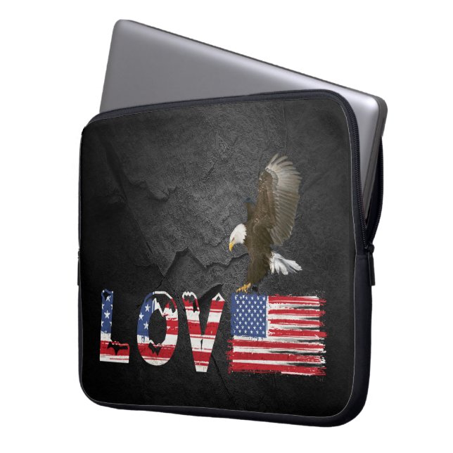 Capa Para Notebook Love American Flag e Eagle (Frente Esquerda)