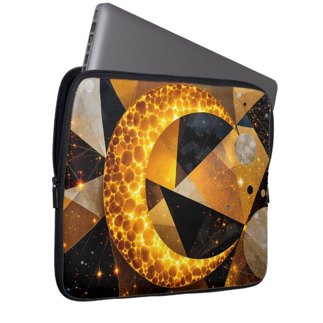 Capa Para Notebook Lua Crescente ouro com Estrelas Geométricas Cósmic (Frente Esquerda)