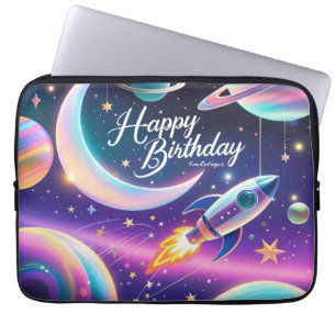 Capa Para Notebook Lua de aniversário feliz da Galáxia, estrelas