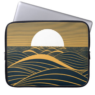 Capa Para Notebook Lua-sol estilizada, ilustração do mar escuro.