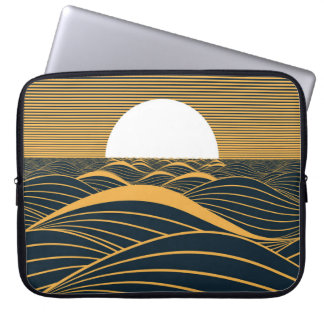 Capa Para Notebook Lua-sol estilizada, ilustração do mar escuro.