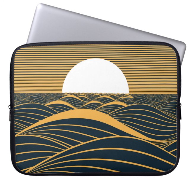 Capa Para Notebook Lua-sol estilizada, ilustração do mar escuro. (Frente)