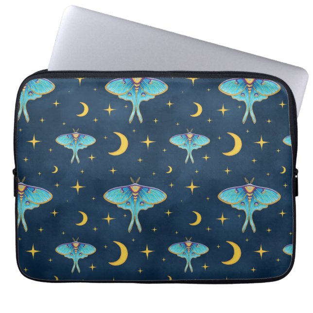 Capa Para Notebook Luna Moth Celestial Moons & Stars Marinho (Frente)
