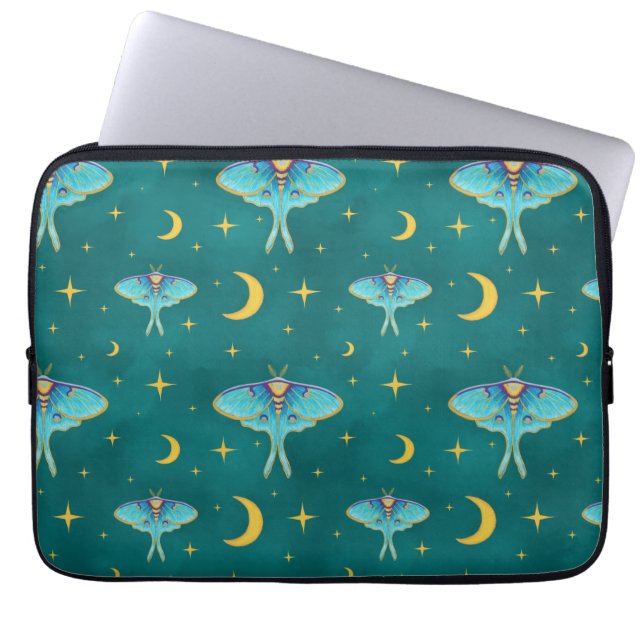 Capa Para Notebook Luna Moth Celestial Moons & Stars Teal (Frente)