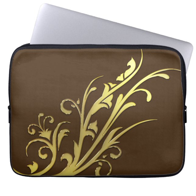 Capa Para Notebook Luxo Abstrato Flor de Ouro Falso (Frente)