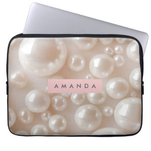 Capa Para Notebook Luxo branco macio de pérolas personalizadas