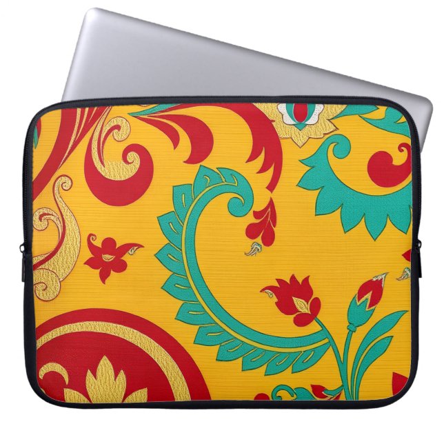 Capa Para Notebook Luxuoso Laptop Indonésio de Ouro Floral Songket (Frente)
