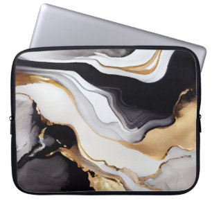 Capa Para Notebook Luxurioso preto branco e Design de mármore Dourado