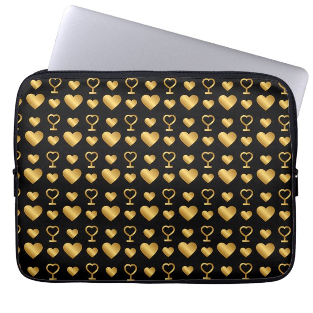 Capa Para Notebook Luxury  Black Gold Foil Hearts  (Frente)
