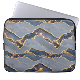 Capa Para Notebook Luxury Dark Gray Marble Texture with Gold Veins