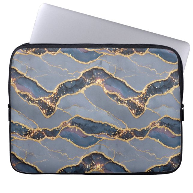 Capa Para Notebook Luxury Dark Gray Marble Texture with Gold Veins (Frente)