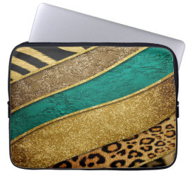 Capa Para Notebook Luxury Emerald & Gold Safari Leopard Zebra Glitter