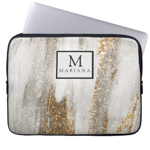 Capa Para Notebook Luxury Marble Dourada Traça branca e cinza
