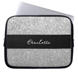 Capa Para Notebook Luxury Sparkle Silver Glitter Name