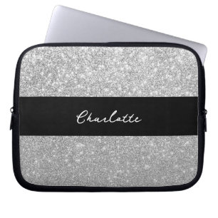 Capa Para Notebook Luxury Sparkle Silver Glitter Name