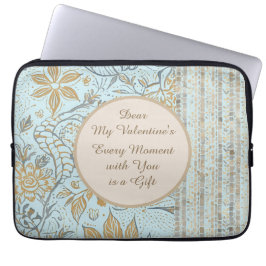 Capa Para Notebook Luxury, Valentine's Day,Gold Soft Blue Flowers Art