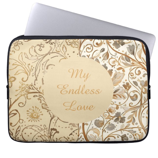 Capa Para Notebook Luxury,Valentine's Day,Lovely Gold Flowers Pattern (Frente)