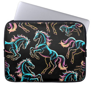 Capa Para Notebook Luz Neon de Cavalo Glitch Estilo Retro