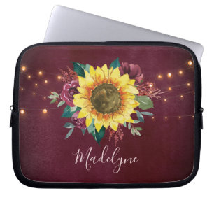 Capa Para Notebook Luzes de girassol Borgonha borboleta Floral