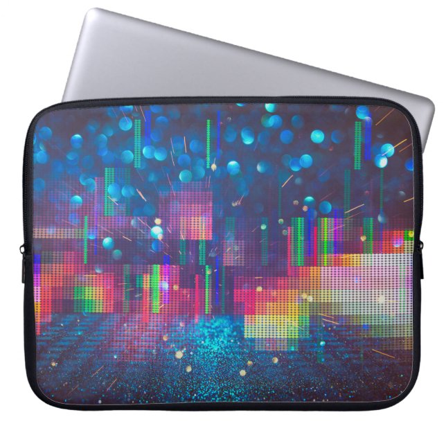 Capa Para Notebook Luzes de neon e padrão geométrico sem costura (Frente)