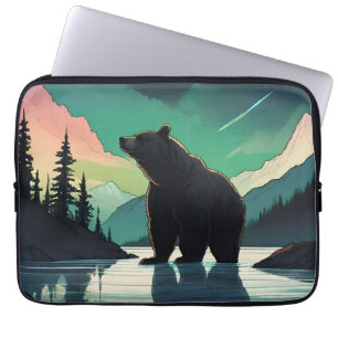Capa Para Notebook Luzes nortes de aurora aurora do urso pardo Juneau