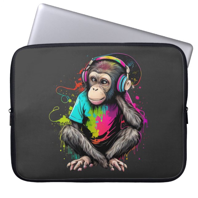 Capa Para Notebook Macaco Bonito Ouvindo Música, Macaco Com Música Ob (Frente)
