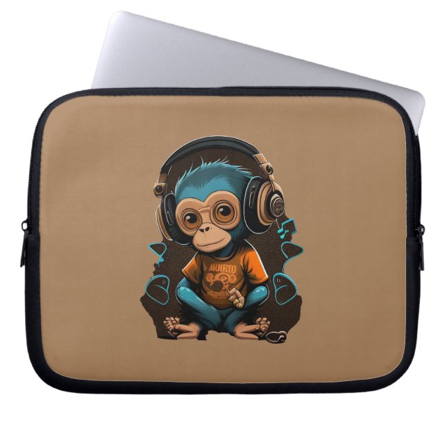 Capa Para Notebook Macaco Bonito Ouvindo Música, Música Macaco Imerso (Frente)
