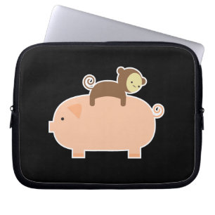 Capa Para Notebook Macaco do bebê que monta para trás em um porco
