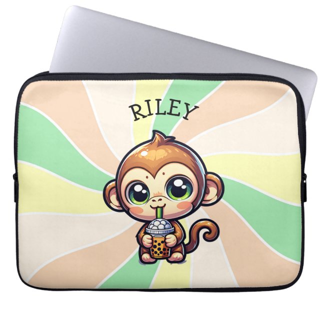 Capa Para Notebook Macaco Kawaii bonito com chá de bolha personalizad (Frente)