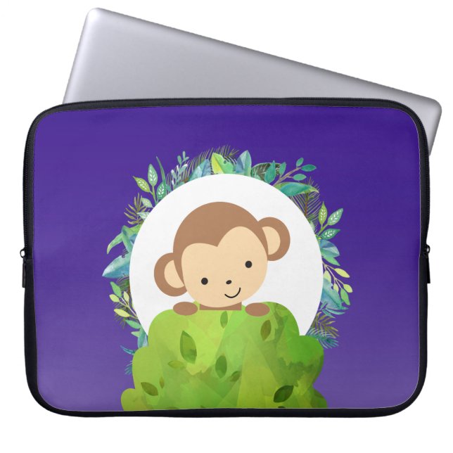 Capa Para Notebook Macaco Safari Cute com Folhas Tropicais (Frente)