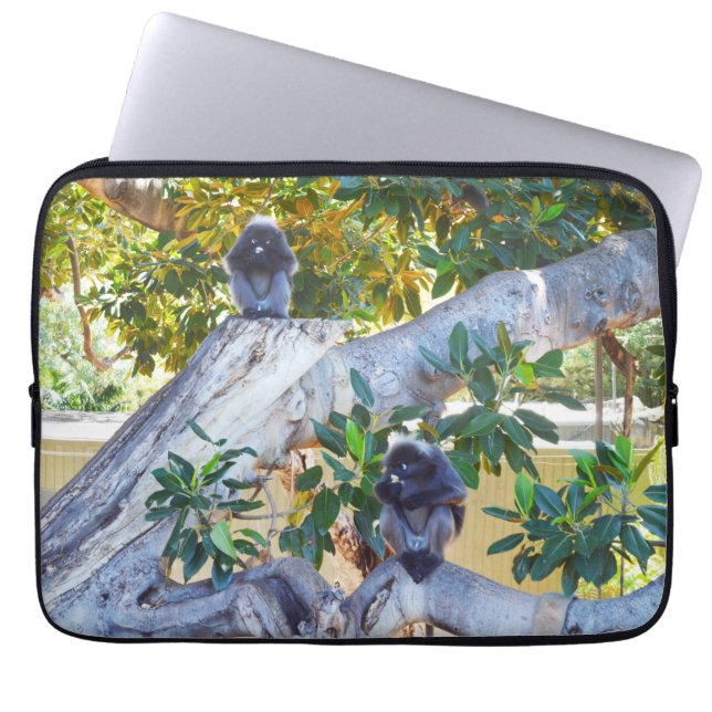 Capa Para Notebook Macacos Black Langur Comendo, Bolsa de laptop (Frente)
