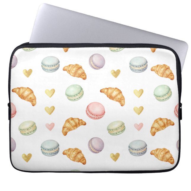 Capa Para Notebook Macarons e Croissants Pastéis Padrão Contínuo (Frente)