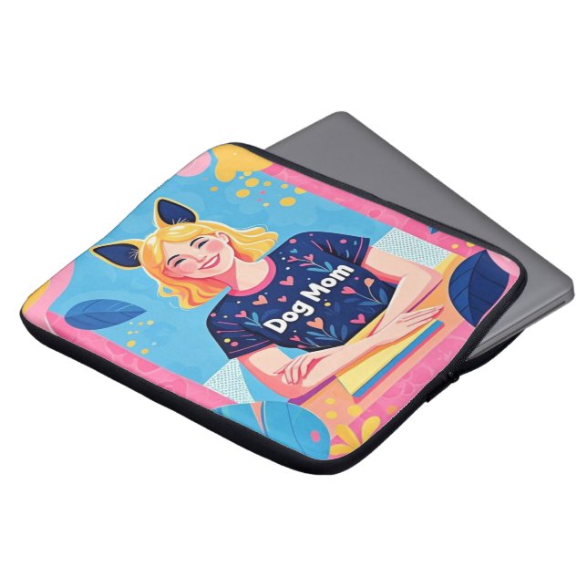 Capa Para Notebook Mãe abstrato de cachorro rosa azul (Frente Topo)