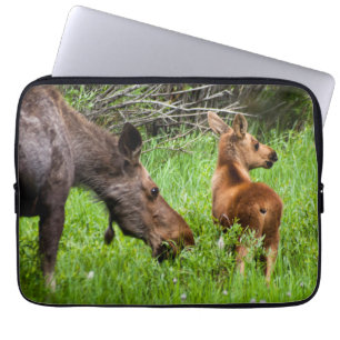 Capa Para Notebook Mãe alerta e bebê de dois alces
