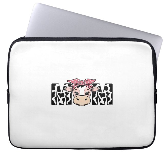 Capa Para Notebook Mãe Vaca Fofa com Laço Design Gráfico_1 (Frente)