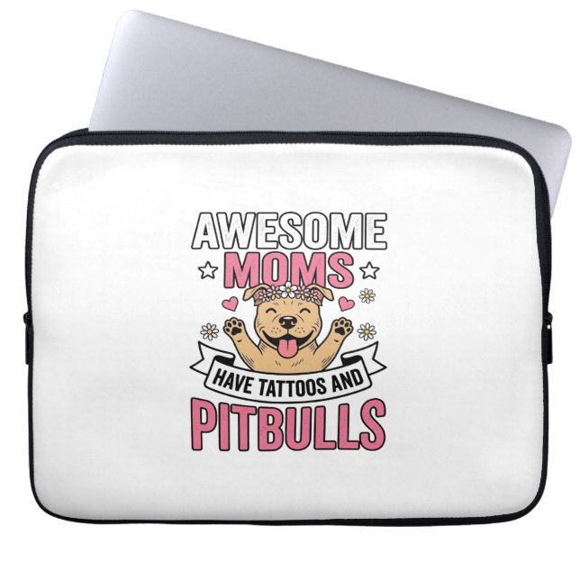 Capa Para Notebook Mães Incríveis Têm Tatuagens e Pitbulls Camisa Vin (Frente)