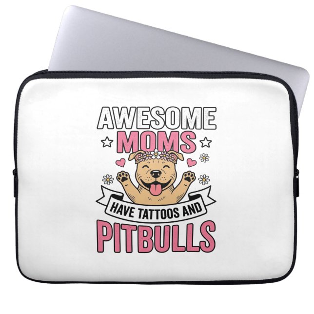 Capa Para Notebook Mães Incríveis Têm Tatuagens e Pitbulls Camisa Vin (Frente)